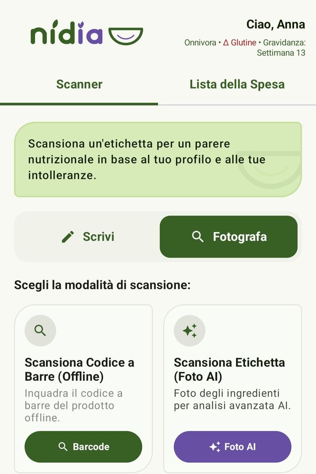 Scelta tra scansione barcode offline e foto con AI